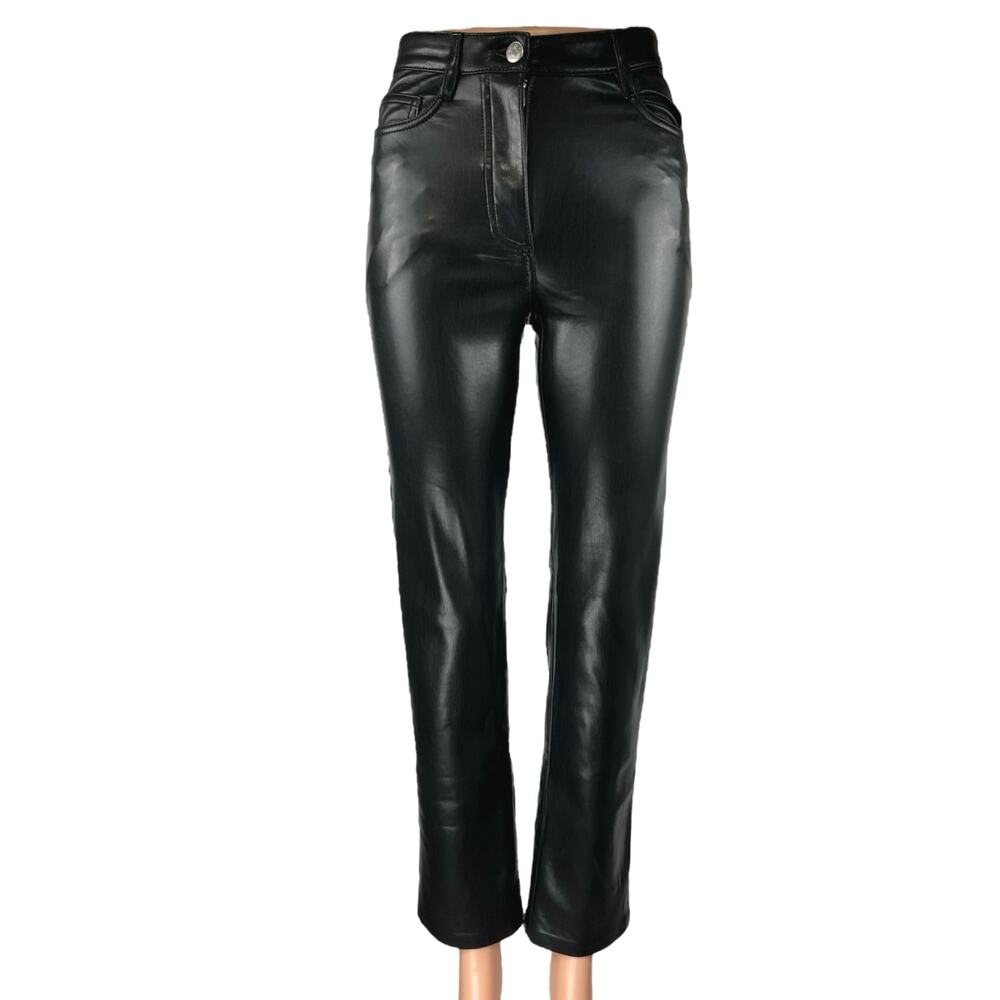 Aritzia Wilfred The Melina Black Faux Leather Vegan Straight Trouser Pants Sz 0